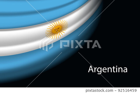 Wave flag of Argentina on dark background. 92516459