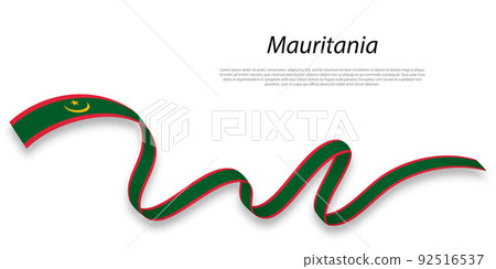 Waving ribbon or banner with flag of Mauritania. 92516537