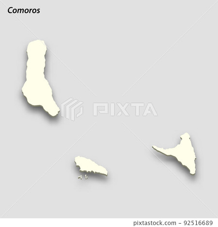 3d isometric map of Comoros isolated with shadow 92516689