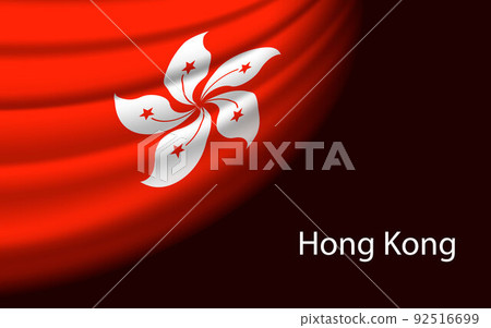 Wave flag of Hong Kong on dark background. Banner or ribbon vect Wave flag of Hong Kong on dark background. Banner or ribbon vect 92516699