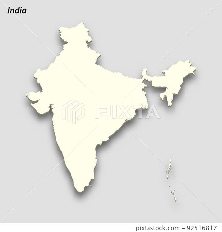 3d isometric map of India isolated with shadow 92516817