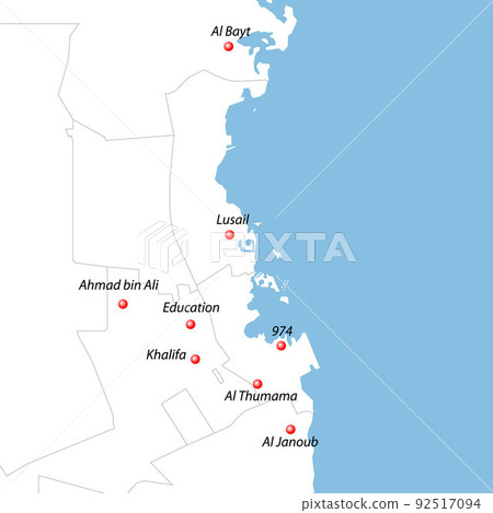 Map of Qatar with world cup stadiums 92517094