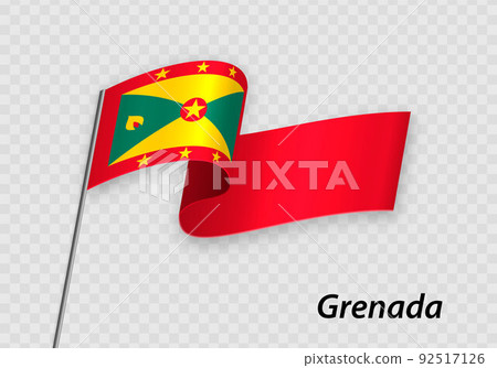 Waving flag of Grenada on flagpole. Template for independence day 92517126