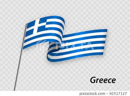 Waving flag of Greece on flagpole. Template for independence day 92517127