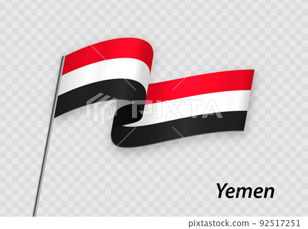 Waving flag of Yemen on flagpole. Template for independence day Waving flag of Yemen on flagpole. Template for independence day 92517251