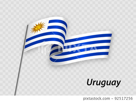 Waving flag of Uruguay on flagpole. Template for independence da Waving flag of Uruguay on flagpole. Template for independence da 92517256