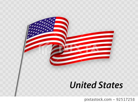 Waving flag of United States on flagpole. Template for independe Waving flag of United States on flagpole. Template for independe 92517258