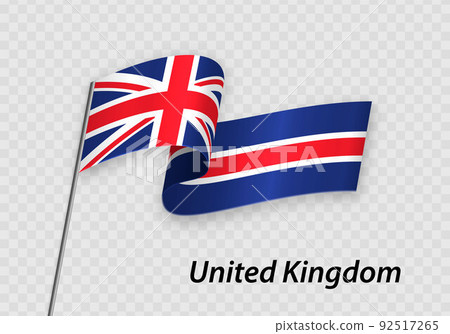 Waving flag of United Kingdom on flagpole. Template for independ 92517265