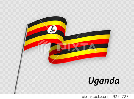 Waving flag of Uganda on flagpole. Template for independence day 92517271