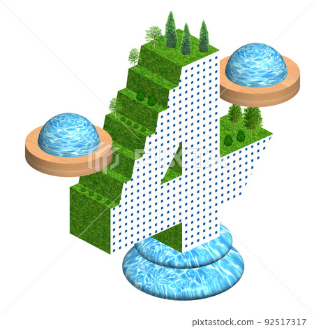 There are variations of simplified images of buildings and cities and numerical symbol illustrations with greenery and nature. 92517317