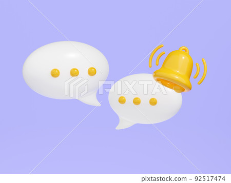 Notification bell on speech bubble with text 3d render. 92517474