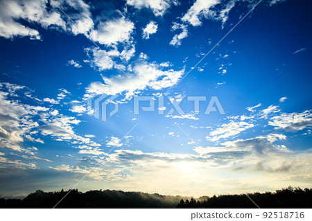 Blue sky and clouds after sunrise in summer (July, east, 22 mm) 92518716