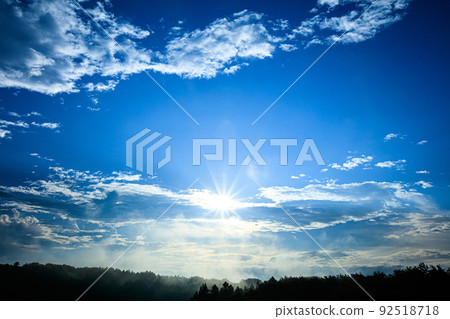 Blue sky and clouds after sunrise in summer (July, east, 35mm) 92518718