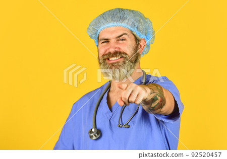 Health care. Doctor occupation. Doctor ready help. Diagnosis concept. Man bearded doctor wear uniform cap. Hipster work at hospital. Medical insurance. Good thing to be vaccinated. Incubation period 92520457