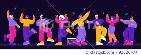 Dance party banner with happy people and music 92520474