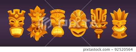 Gold tiki masks, hawaiian tribal totem Gold tiki masks, hawaiian tribal totem 92520564