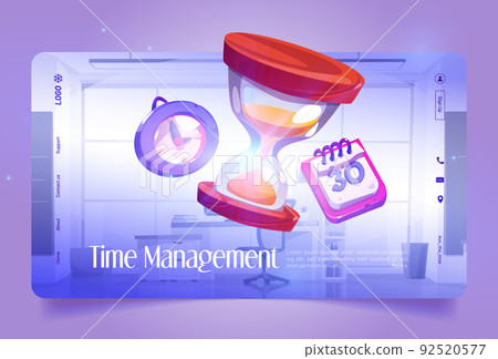 Time management banner with calendar and clock 92520577