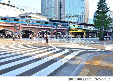 People crossing the scrambled intersection in front of Yurakucho station People crossing the scrambled intersection in front of Yurakucho station 92520606