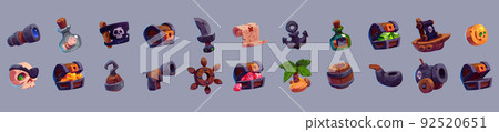 Pirate game icon, cute cartoon vector set Pirate game icon, cute cartoon vector set 92520651