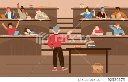Tired and sleepy students on bored lecture Tired and sleepy students on bored lecture 92520675