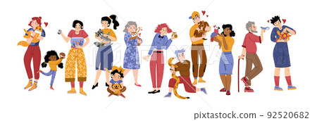 People with pets, characters with home animals set People with pets, characters with home animals set 92520682