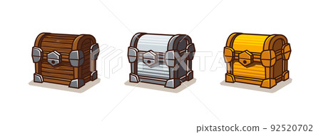 Game icons of treasure chests, closed trunks 92520702