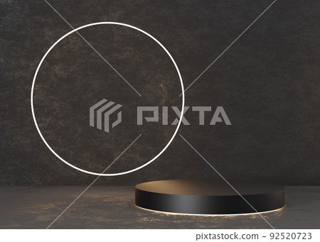Podium for product, cosmetic presentation, on black background. Mock up. Pedestal or platform for beauty products. Empty scene. Copy space. 3D rendering. 92520723