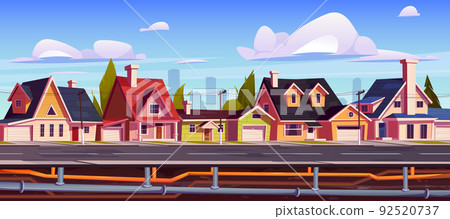 Suburb houses and underground pipeline cartoon 92520737