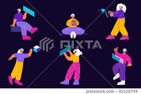 People use virtual reality glasses People use virtual reality glasses 92520744