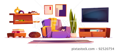 Living room interior, sofa, tv and play console 92520754