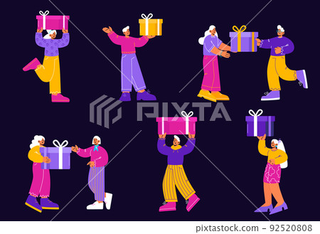 Happy people with gift boxes isolated vector set Happy people with gift boxes isolated vector set 92520808