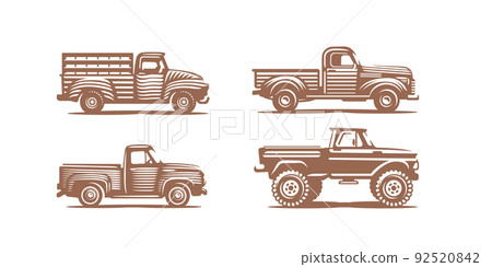 Farm trucks retro drawing, vector illustration set Farm trucks retro drawing, vector illustration set 92520842