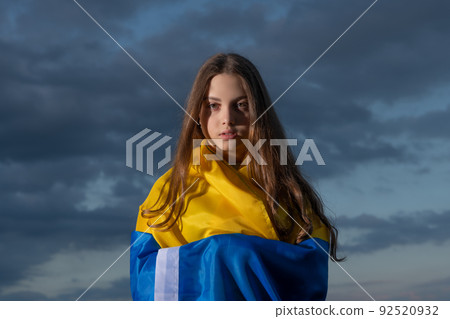 patriotic teen ukrainian girl child with national flag of ukraine patriotic teen ukrainian girl child with national flag of ukraine 92520932