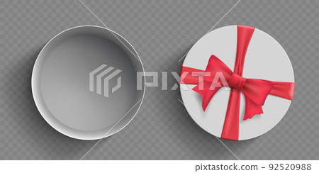 Mockup cardboard box with red bow and ribbon Mockup cardboard box with red bow and ribbon 92520988