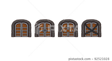 Medieval wooden doors, closed gates for game 92521028