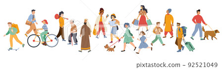 Diverse pedestrian walk, passerby people on go 92521049