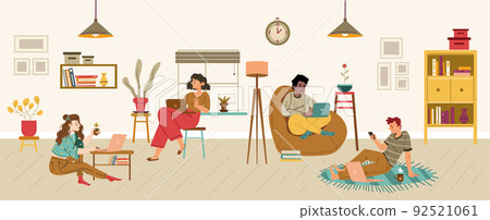 People work on laptop at home 92521061