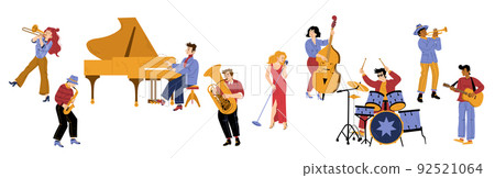 Jazz band vibe, artists performing music on stage Jazz band vibe, artists performing music on stage 92521064