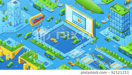 Modern cityscape, isometric city with car cinema 92521253