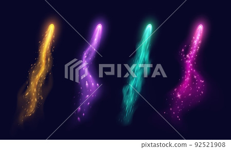 Vfx arrow effect, magic light trails with colorful haze and sparkles, realistic witch spell blast in motion. 92521908