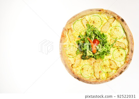 Pizza with cheese, zucchini and squash isolated on white background Pizza with cheese, zucchini and squash isolated on white background 92522031