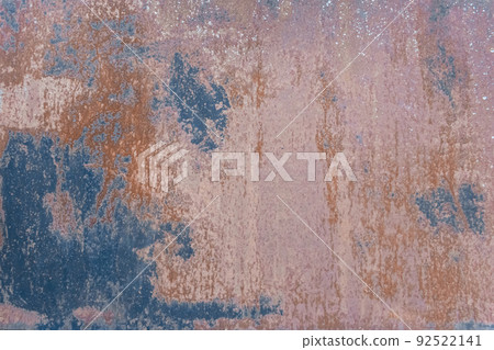 Blue paint old spots traces pattern outdated on the texture of rusty metal background steel grunge obsolete stain 92522141