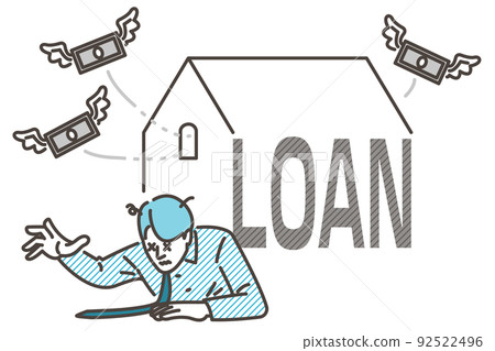 抵押貸款破產的形象。一個人在獨立屋裡被壓死[矢量圖素材] 92522496