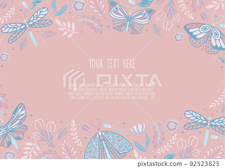 Frame with butterflies. Hand drawn colorful moth and insects. Design for packaging, label and greeting card. 92523825