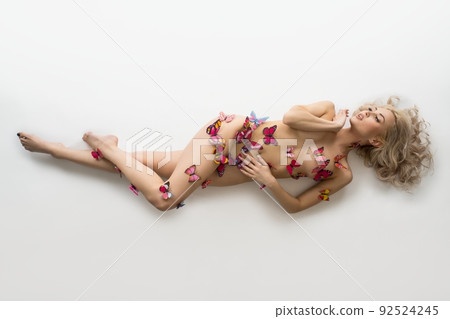 pretty nude blonde woman with butterflies on body pretty nude blonde woman with butterflies on body 92524245