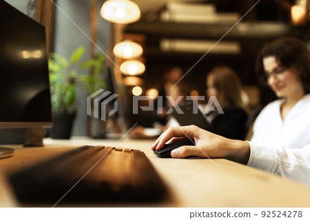 Close-up image of computer keyboard and mouse. Office worker, employee working on new project 92524278