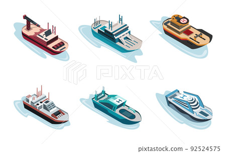 Commercial ship isometric icon set include of... - Stock Illustration ...