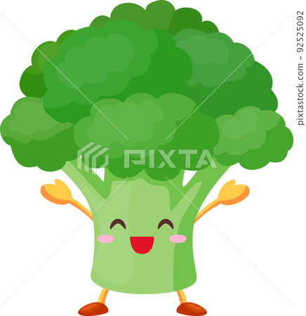 Illustration of a cute broccoli character who is pleased with both hands raised 92525092