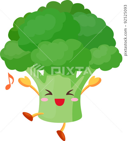 Illustration of a cute broccoli character who is very happy 92525093