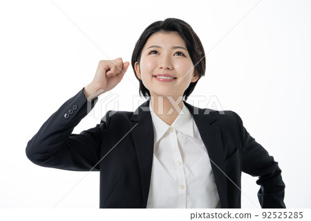 Young business woman in recruitment suit on white background 92525285